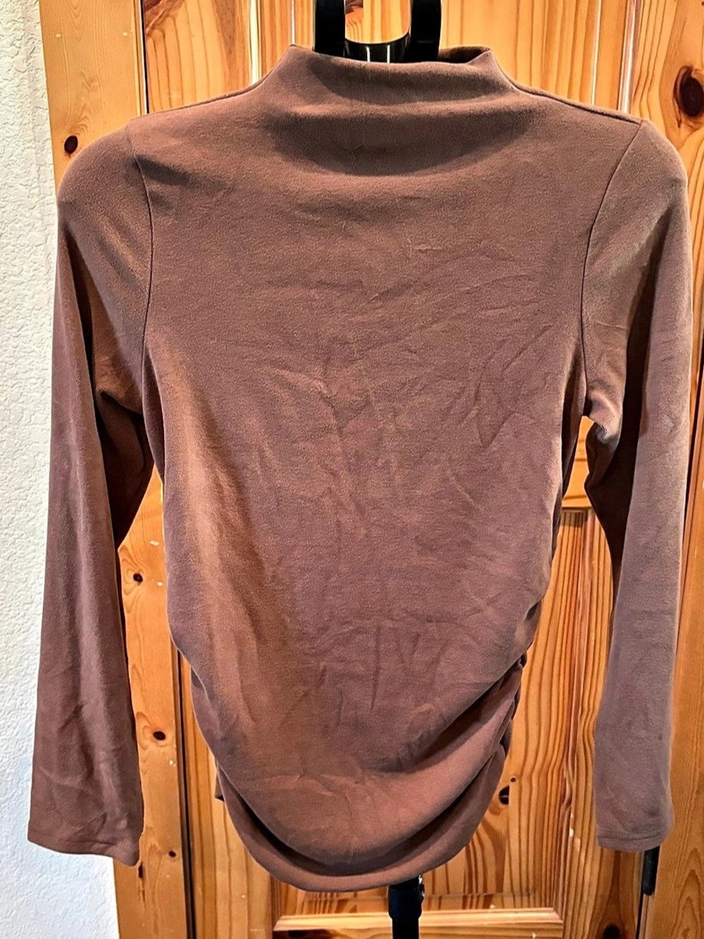 OGL Mock Neck Ruched Side Top Dusty Brown Long Sleeve Women’s L